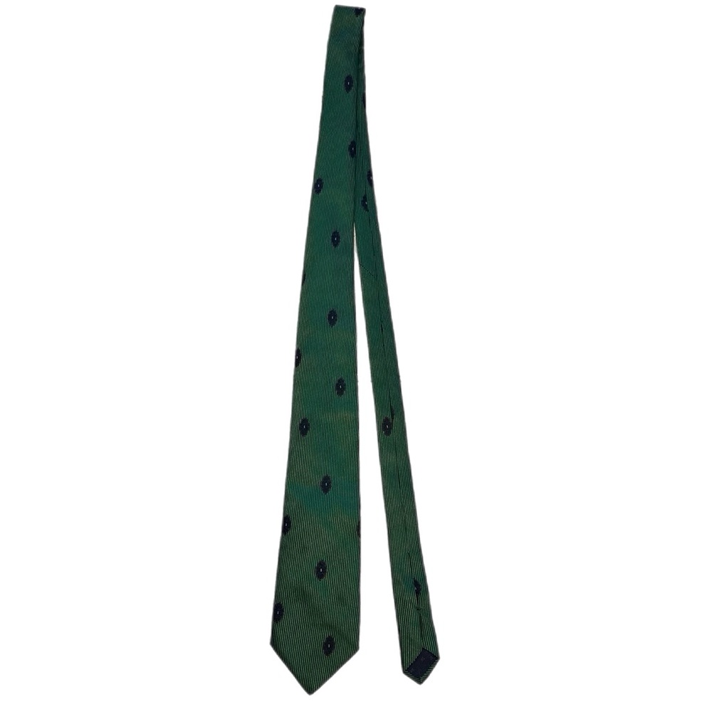 Vintage Ted Lapidus vertical striped classic green tie w/ navy floral-ish motif